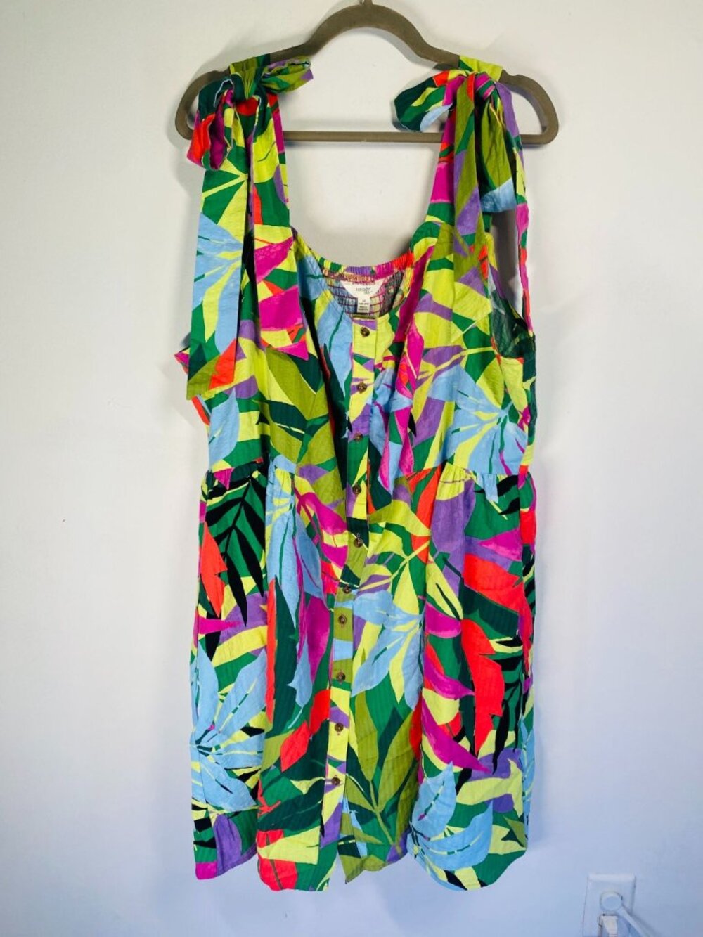 Tropical Print Tie Shoulder Button Front Dress 3X NWT